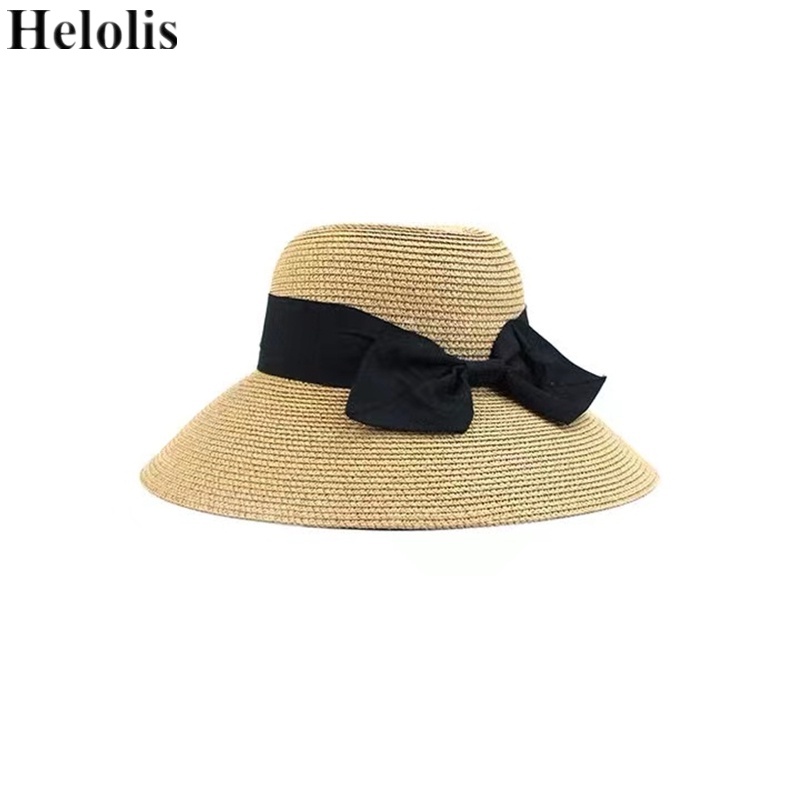 Nón cói Helolis rộng vành phối nơ thời trang đi biển cho nữ