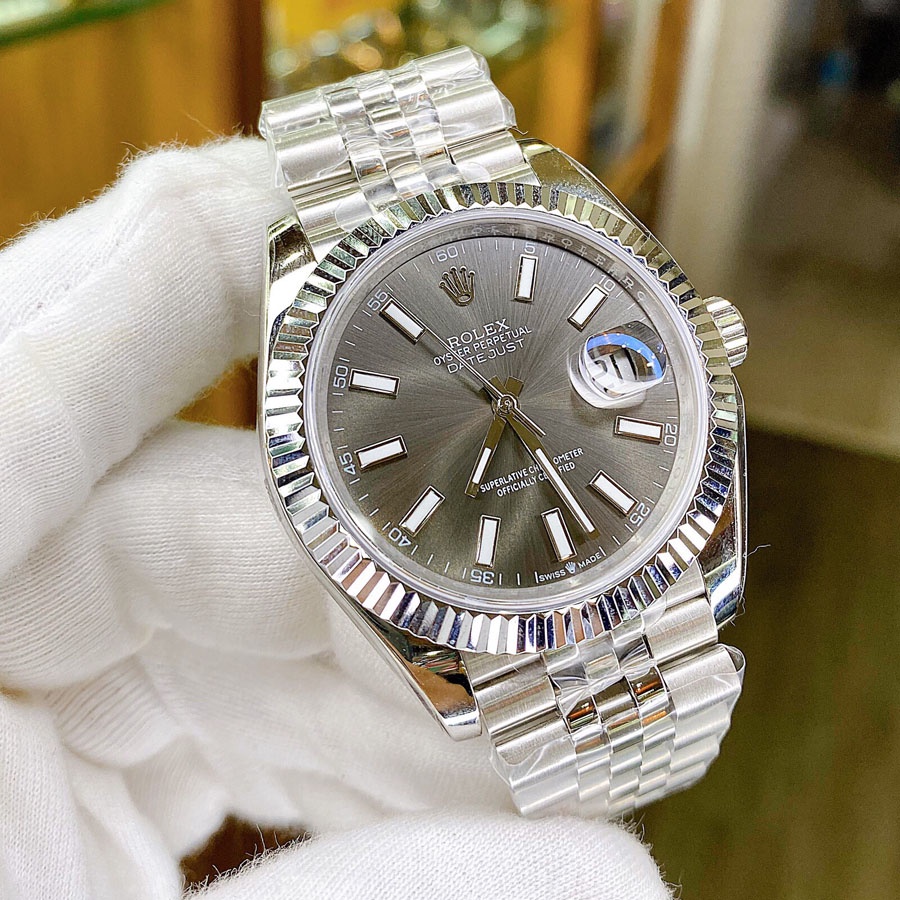 Đồng hồ Nam Rolex máy nhật mẫu classic mặt đen xám viền trắng dây kim loại dòng cơ Automatic size 36mm-40mm