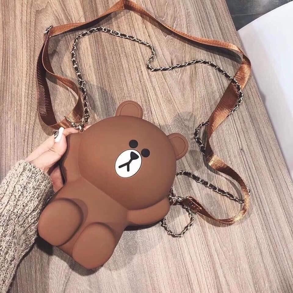 Túi Đeo Chéo Gấu Brown Chất Liệu Silicone Siêu Cute [ Shop Tặng 1 Kẹp Tóc Hoa Đại ]