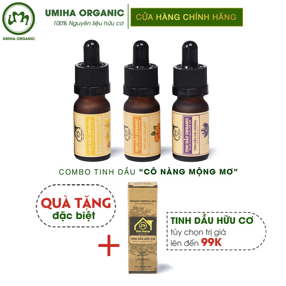 Combo 3 lọ Tinh Dầu UMIHA gồm - Oải Hương, Ngọc Lan Tây, Cam Ngọt (10mlx3) - Hữu cơ nguyên chất