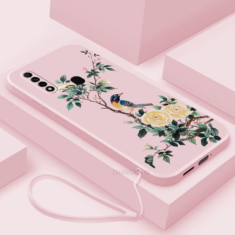 Ốp Điện Thoại TPU Mềm Họa Tiết Hoa Và Chim Có Dây Đeo Cho oppo a31 a31 2020