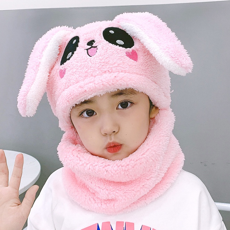 Mũ lông cừu kèm khăn hình thú mềm mịn siêu ấm cho bé
