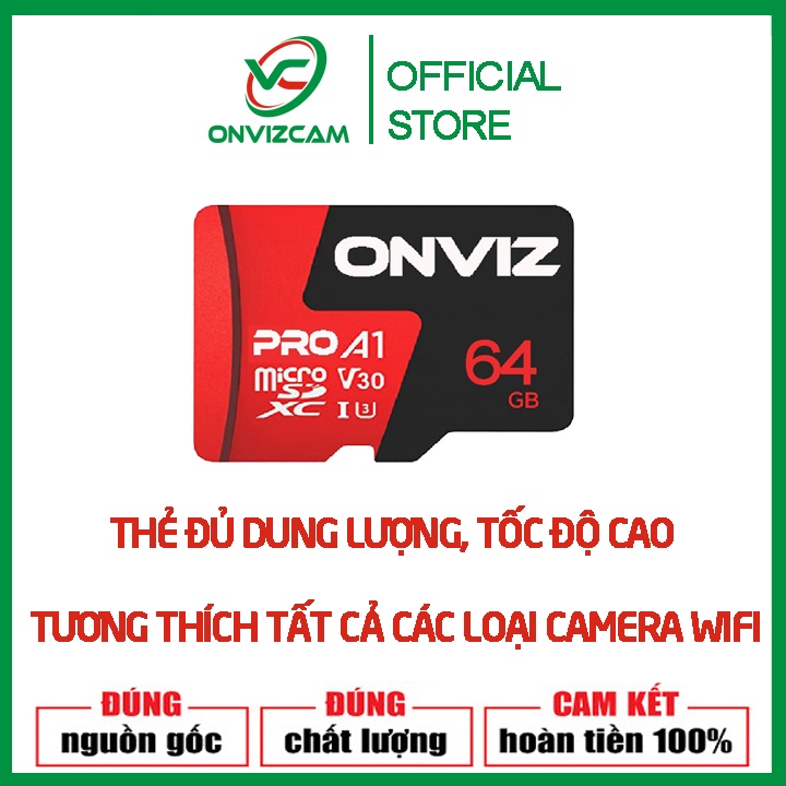 Thẻ nhớ MicroSD Onviz Pro A1 64G tốc độ 90Mb/s dùng cho camera, máy ảnh, smartphone