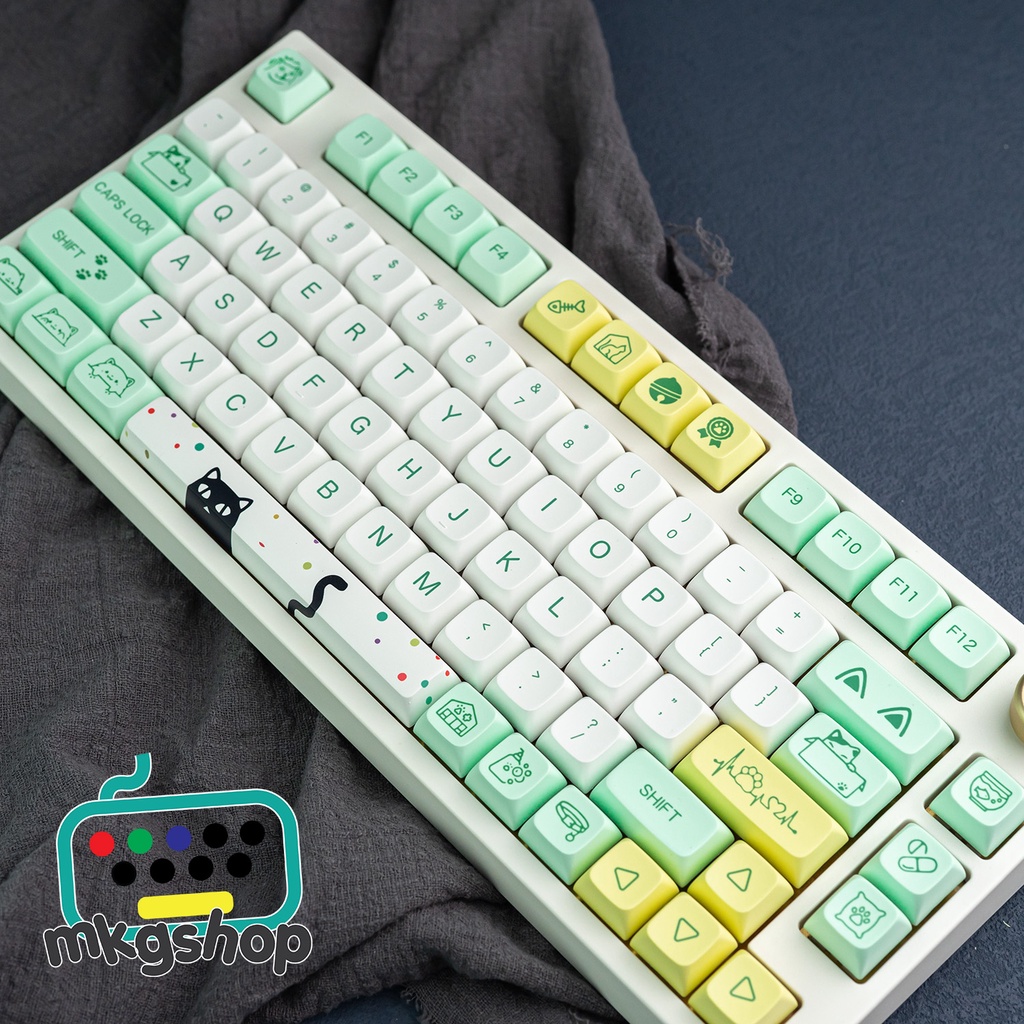 Keycap Home Cat, nhựa PBT in nhiệt dyesub, 130 nút bàn phím cơ giá siêu rẻ, XDA profile weird cat