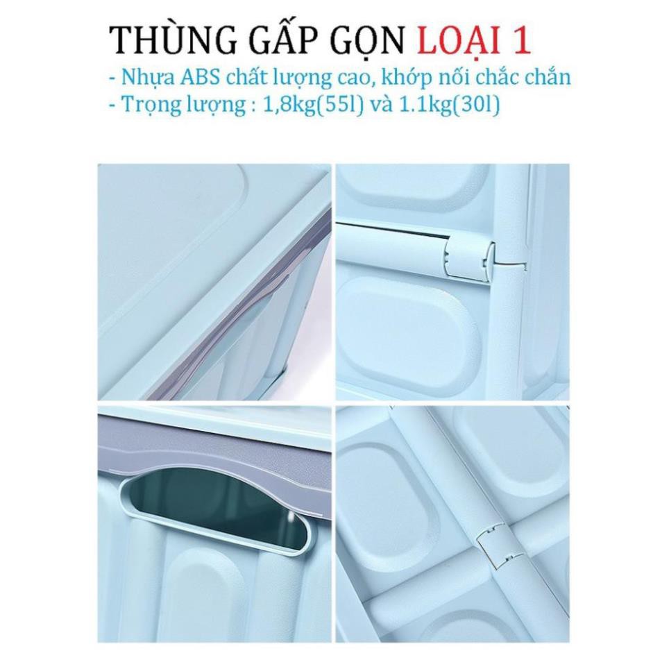 Thùng đựng đồ gấp gọn cốp xe LOẠI 1 nhựa dầy KÈM LỚP LÓT CHỨA NƯỚC thể tích lớn đến 55 lít đa năng