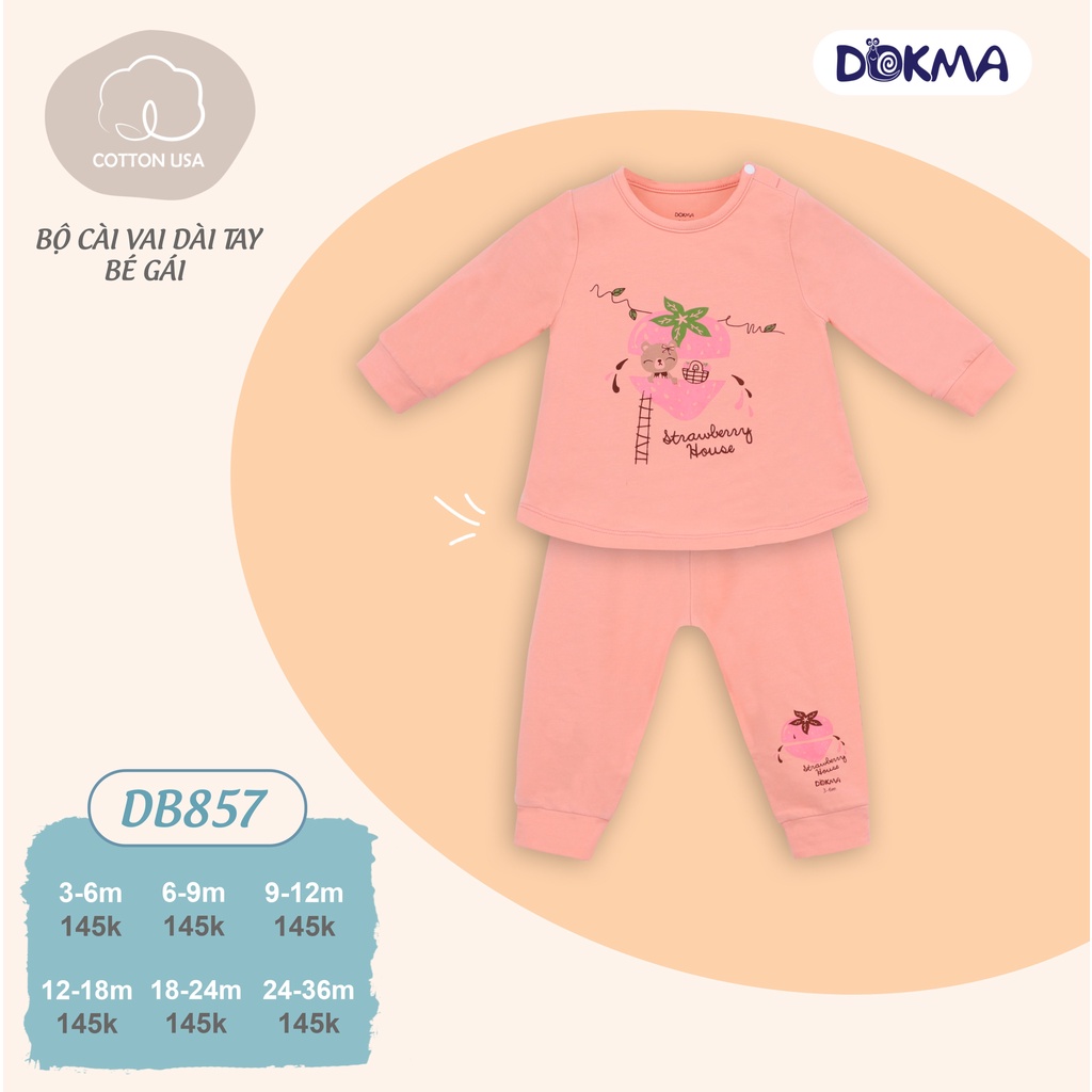 DB857 Bộ dài tay cài vai bé gái Dokma vải cotton mỏng (6-36M)