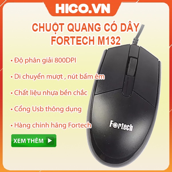 Fortech M132 - Chuột Máy Tính Quang Có Dây Giá Rẻ Chính Hãng, Nút Bấm Êm thumbnail