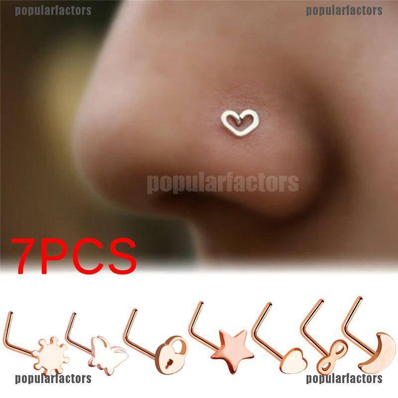 Bộ 7 Khuyên Mũi Bằng Thép Không Gỉ Cá Tính Thời Trang