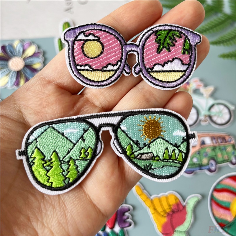 ♥ Good Vibes - Miếng Vá Ủi Quần Áo VSCO Girl ♥ 1 Huy Hiệu Ủi Thêu Hình Cầu Vồng Hoàng Hôn