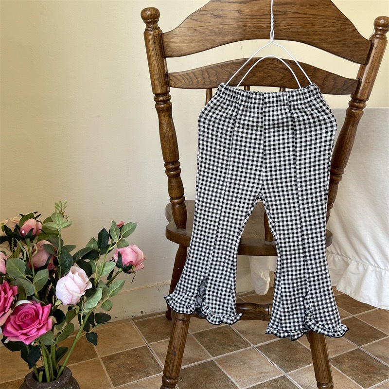 QG275 - Quần caro loe gấu bèo sz 90-130, quần co dãn thoải mái, thời trang thu đông cho bé 2022