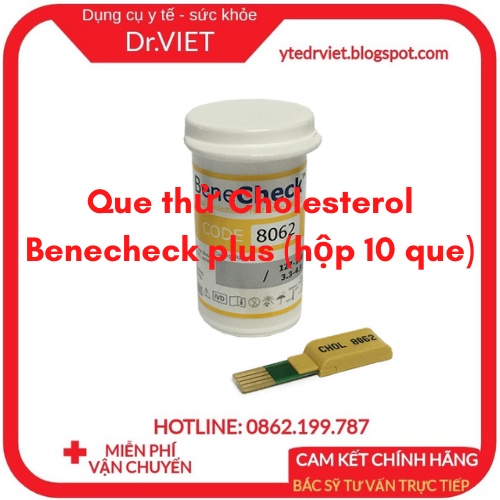 Que thử cholesterol Benecheck Plus Hộp 10 Que - hỗ trợ đo lượng Cholesterol trong máu
