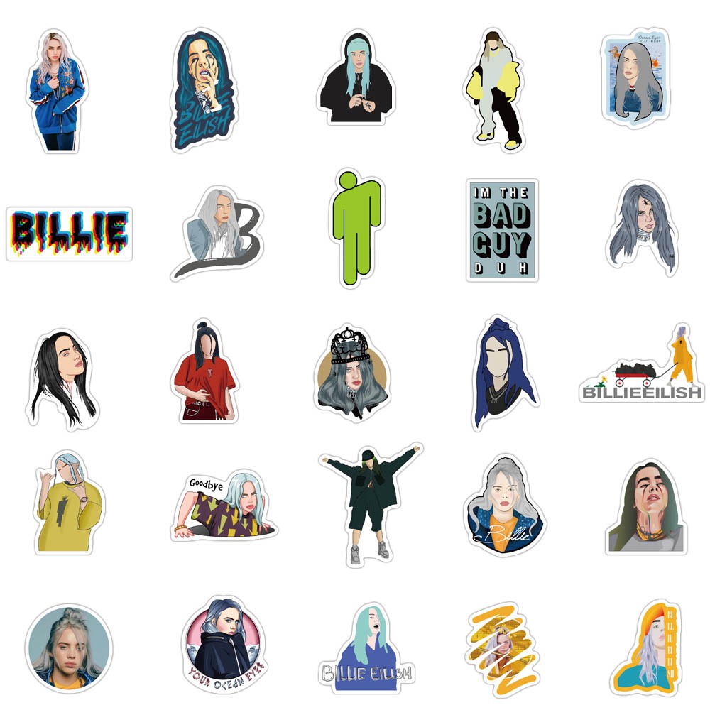 Bộ 50 Hình Dán Trang Trí Hình Ca Sĩ Billie Eilish