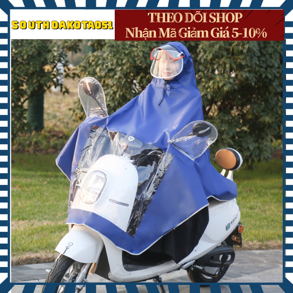 [Hàng Sẵn]  Áo Mưa 1 Người Có Kính Chắn Nước Che Mặt Di động Dày mở rộng Dài chống thấm Có Túi Chùm Gương Chiếu Hậu【Southdakota051】