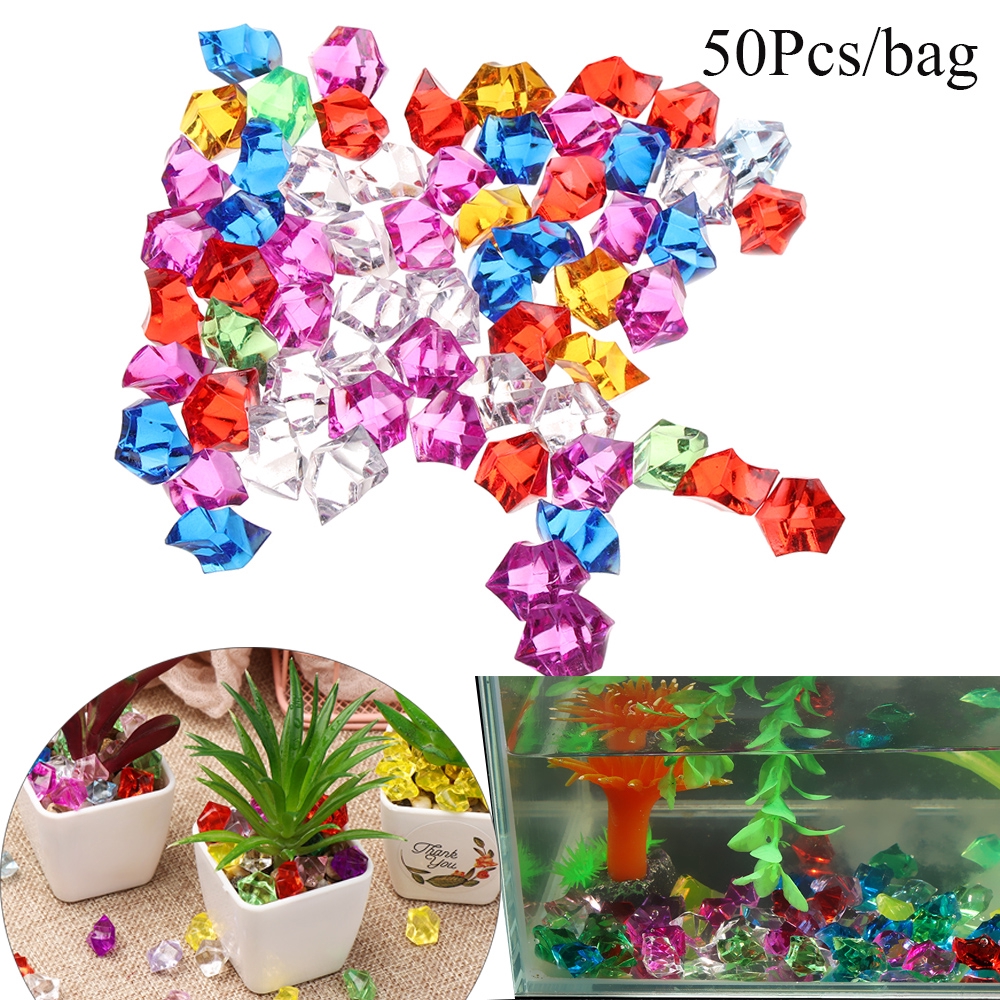 Túi đựng 50 hạt đá bằng acrylic nhiều màu dùng để trang trí bể cá/tiệc cưới