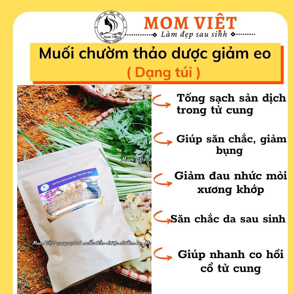 MUỐI THẢO DƯỢC MOM VIỆT CHƯỜM BỤNG CHO MẸ SAU SINH HẾT SẢN DỊCH, SĂN CHẮC GẢM TRÙNG NHÃO SỆ VÙNG DA BỤNG