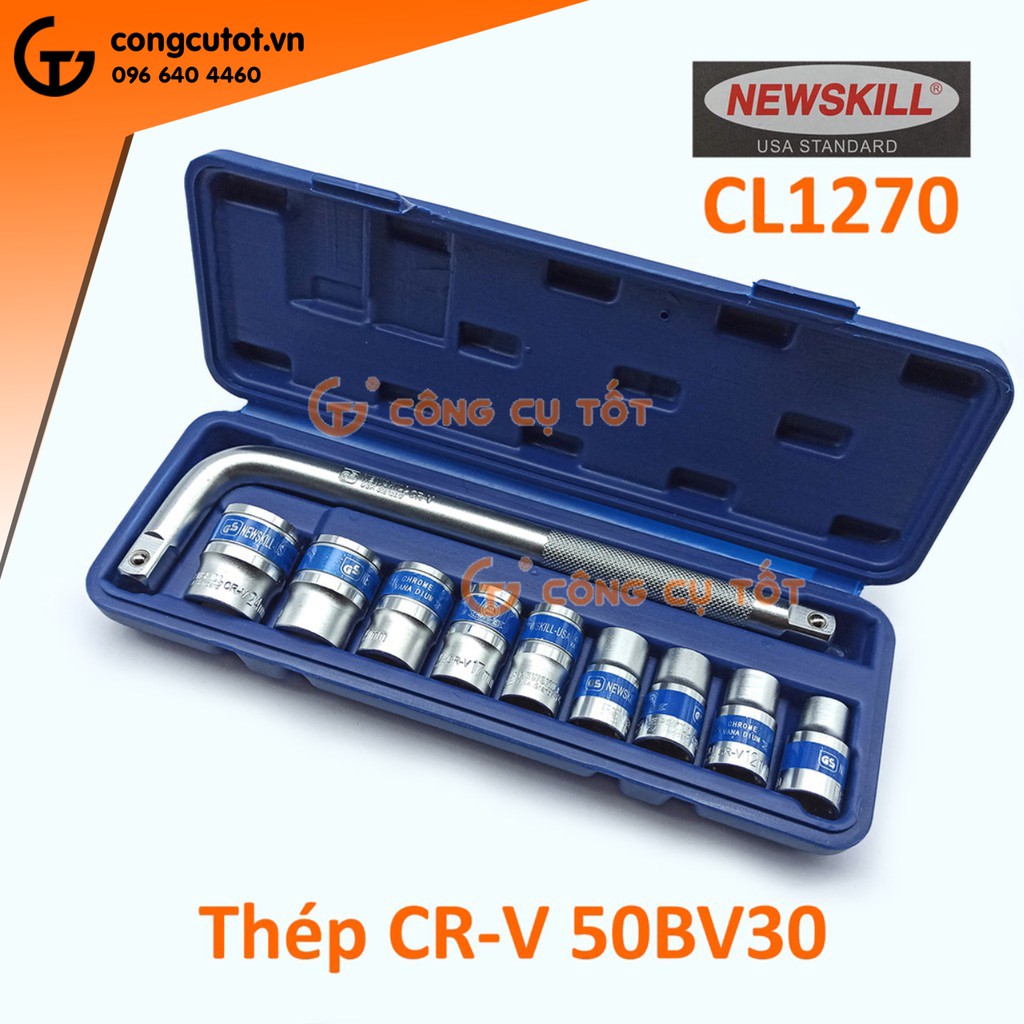 Bộ khẩu 10-24mm cần cong thép 50BV30 giàu Crôm hiệu NEWSKILL CL1270