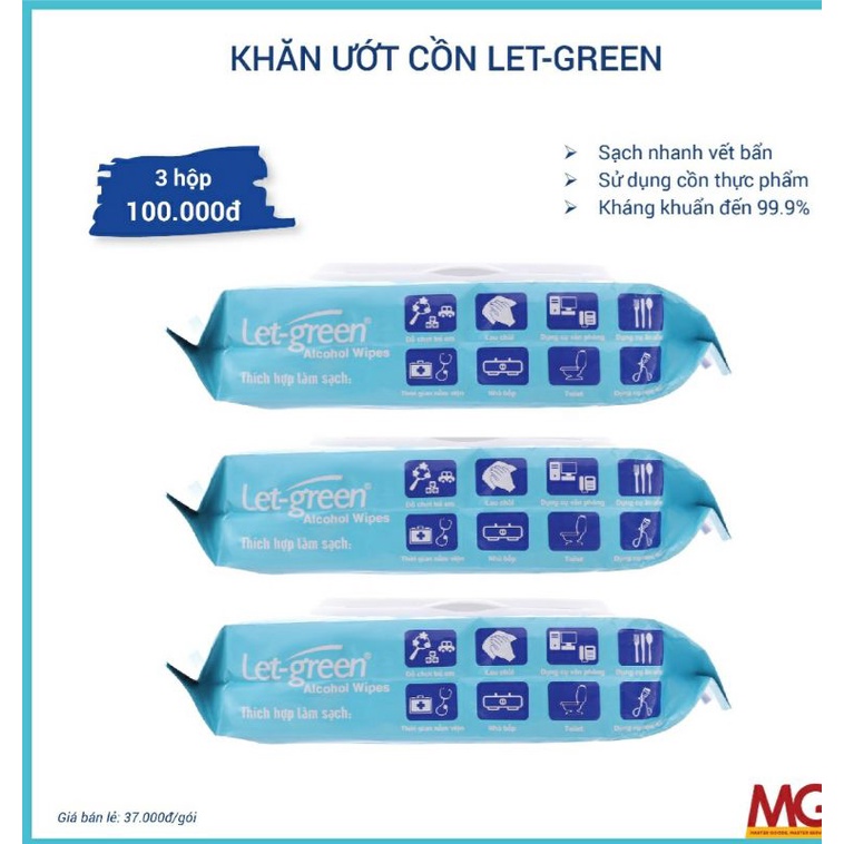 Combo 3 bịch khăn ướt cồn Let Green