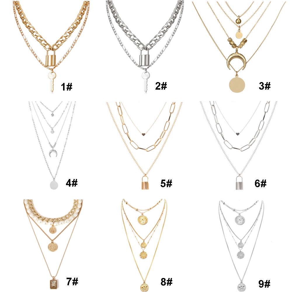 Dây Chuyền Hợp Kim Nhiều Lớp Mặt Hình Trăng Và Sao Thời Trang Cổ Điển Cho Nữ