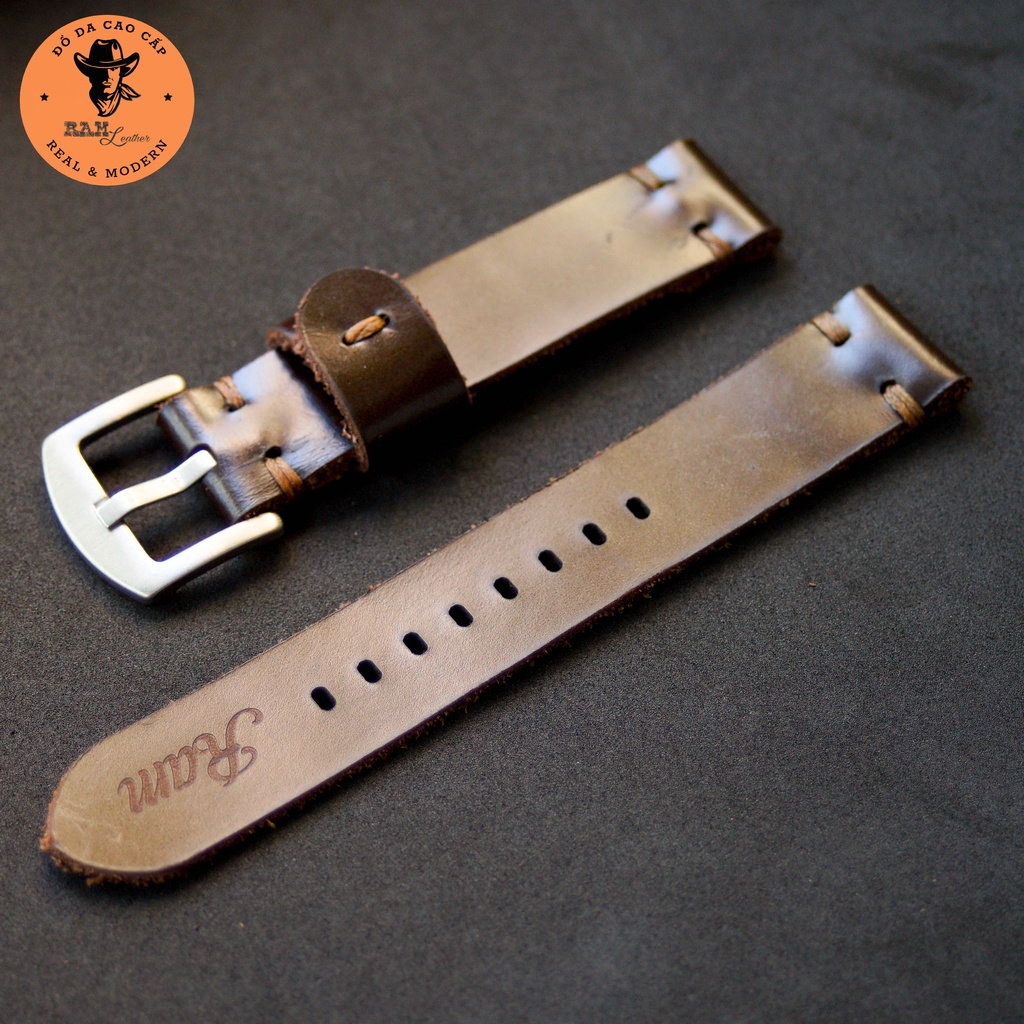 Dây đồng hồ da bò màu nâu bóng - RAM Leather V3 Bền Đẹp
