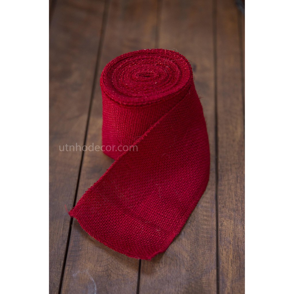 Ruy băng vải bố thô đỏ trơn chiều dài cuộn 5 mét