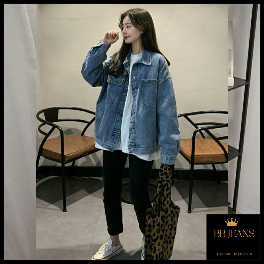 [mới] Áo khoác jean nữ BB 2 túi dưới dễ thương cao cấp giá rẻ size 39-62kg