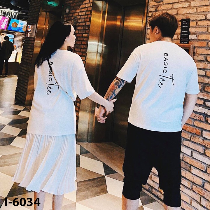 Áo Thun Đôi Tình Nhân In Chữ BASIC Tee Màu Trắng DLX