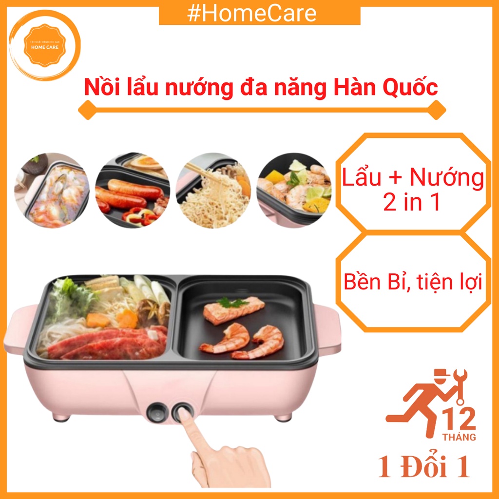 Bếp Lẩu Nướng 2 Ngăn Hàn Quốc, Nồi Lẩu Nướng Đa Năng 2 Trong 1, Nồi Nướng Lẩu 2 in 1 - Bảo Hành 12 Tháng