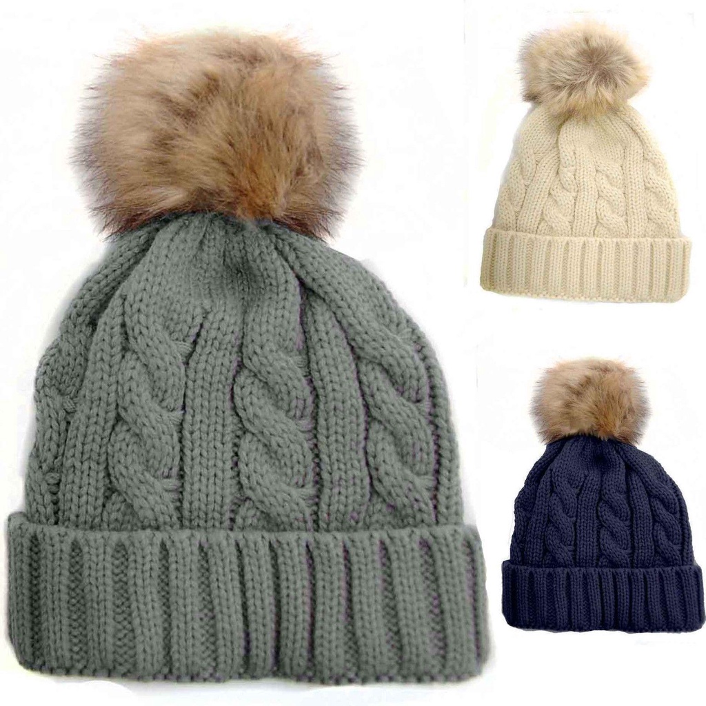 Mũ Len Trùm Đầu Phối Lông Gấu Mèo Dễ Thương