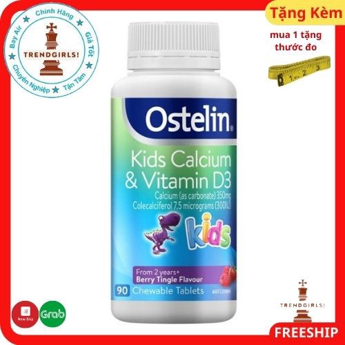 Viên nhai Vitamin D3 và Canxi cho bé 2 - 13 tuổi Kids Calcium &amp; Vitamin D3 Ostelin Của Úc (90 viên) - Trend girls online