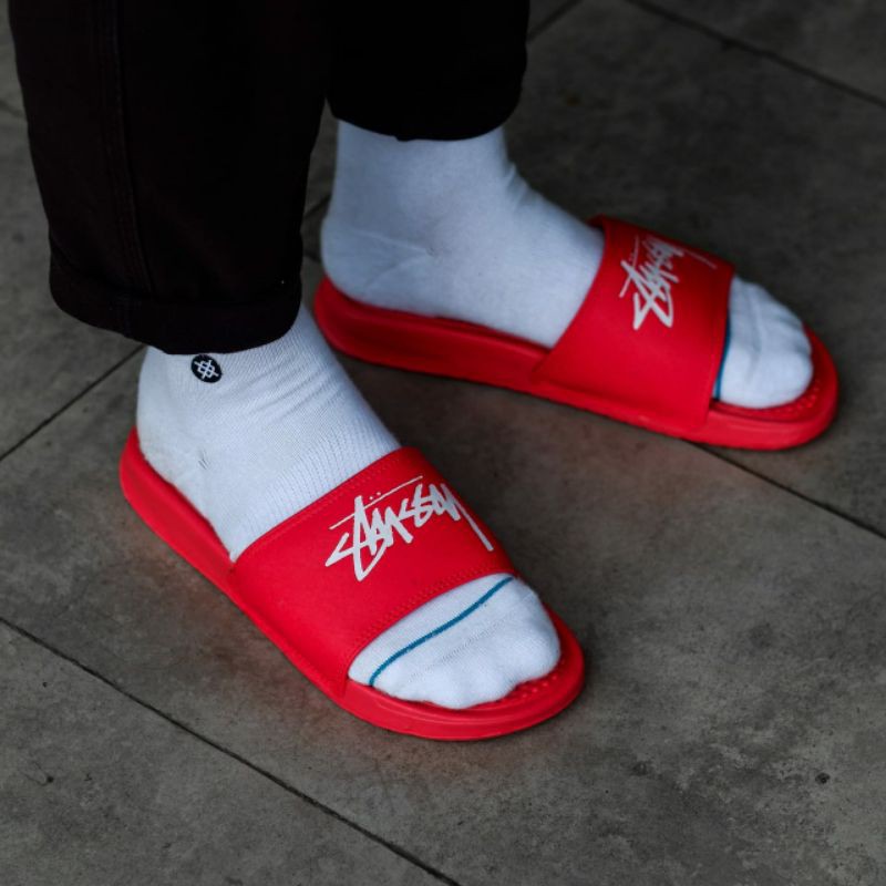 Giày Sandal Nike Benassi X Stussy Màu Trắng Đỏ