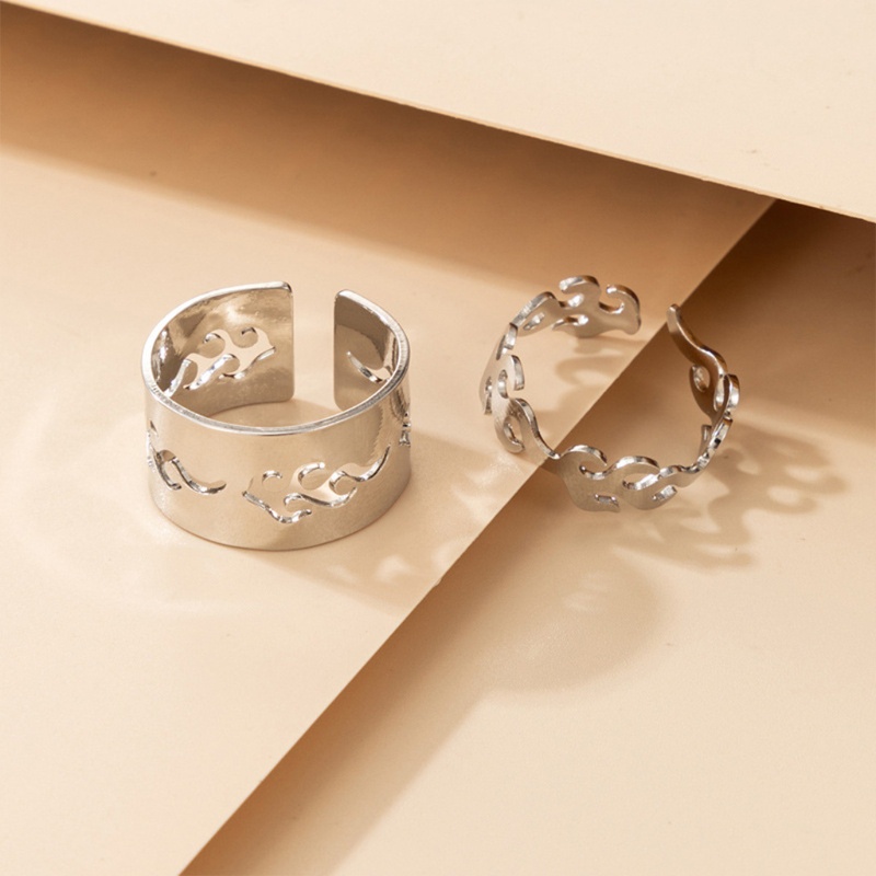 Set 2 Nhẫn Bạc Họa Tiết Ngọn Lửa Màu Sắc Đơn Giản Cho Cặp Đôi