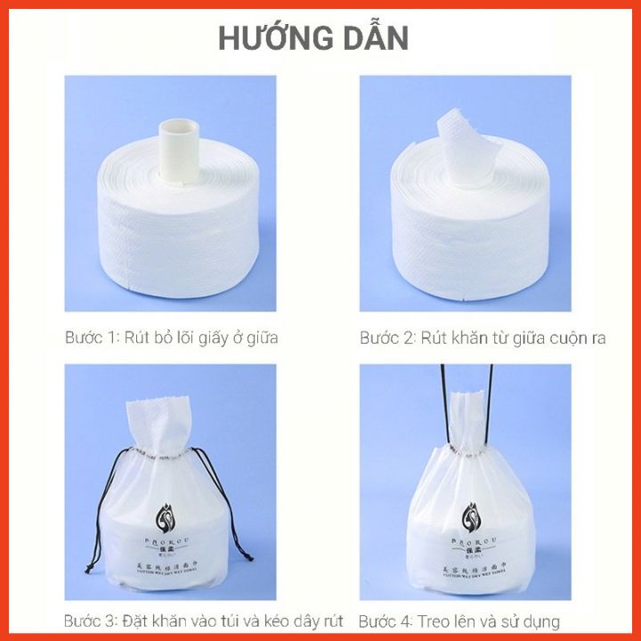 Cuộn khăn mặt khô BAOROU kèm túi treo tiện lợi - Khăn lau mặt dùng 1 lần tẩy trang siêu mềm, lau khô, lau ướt