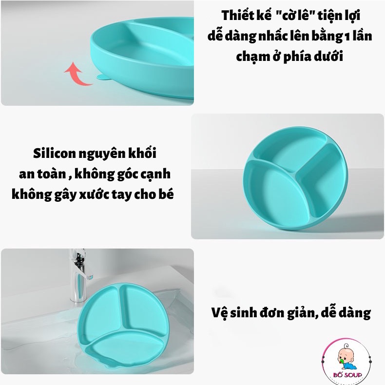 Khay ăn dặm silicon Misuta chống đổ đế hút chân không an toàn cho bé