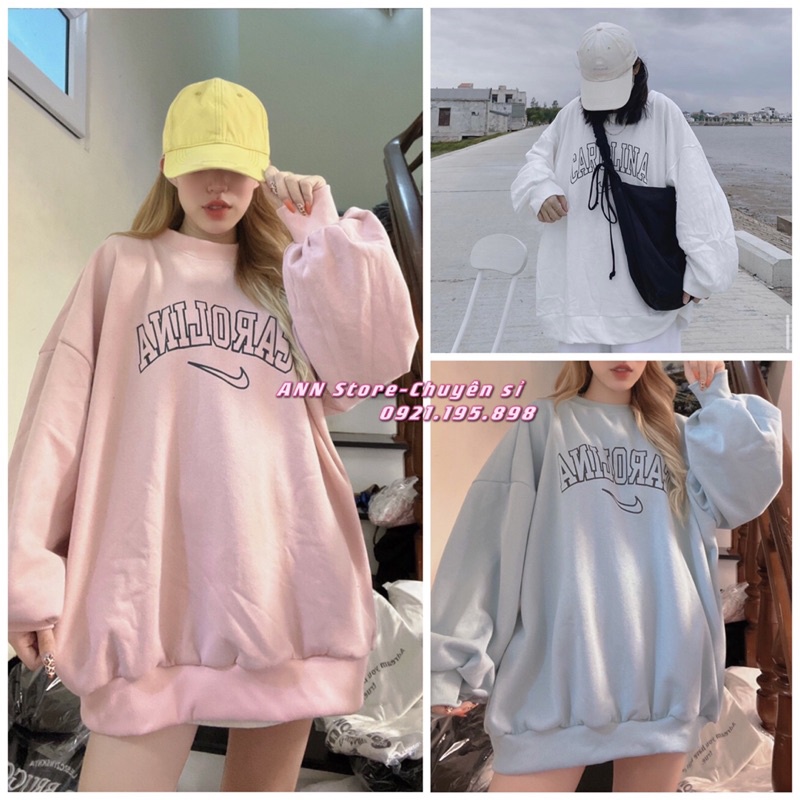 Áo nỉ cổ tròn in logo/chữ màu pastel (annstore_ảnh thật)