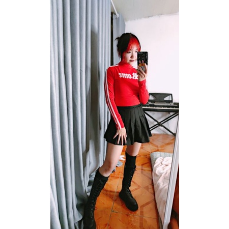 Áo thun croptop nữ dài tay, áo tập gym tay 2 line Rome