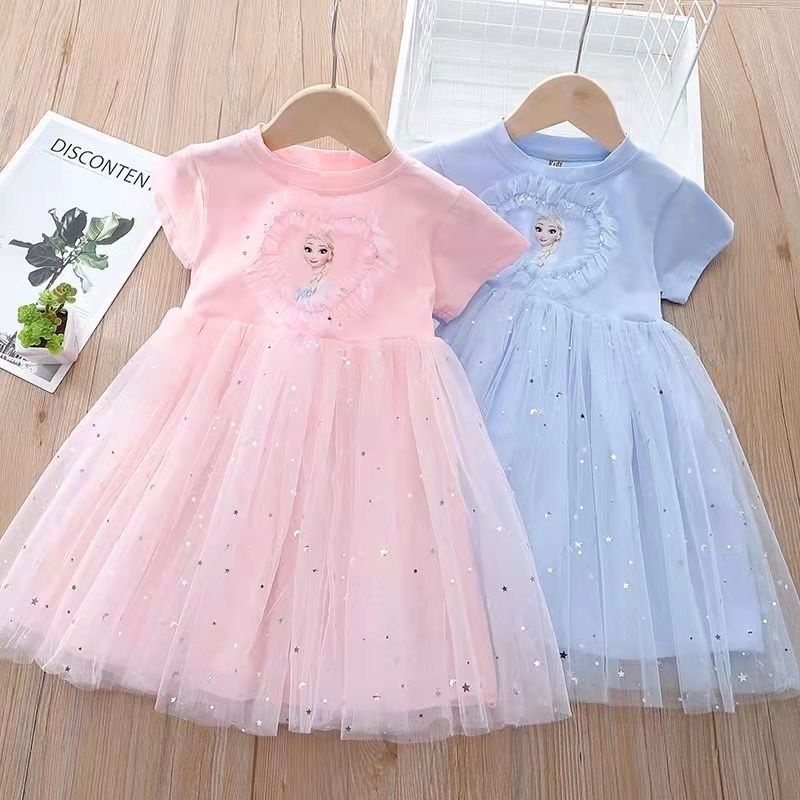 Hàng Có Sẵn Đầm Công Chúa Elsa Tay Phồng Phối Lưới Thời Trang Mới Cho Bé Gái