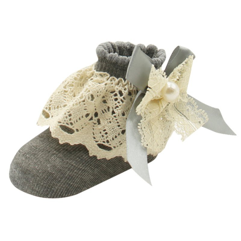 Vớ cotton dày dặn giữ ấm phối ren đính nơ đáng yêu cho bé gái