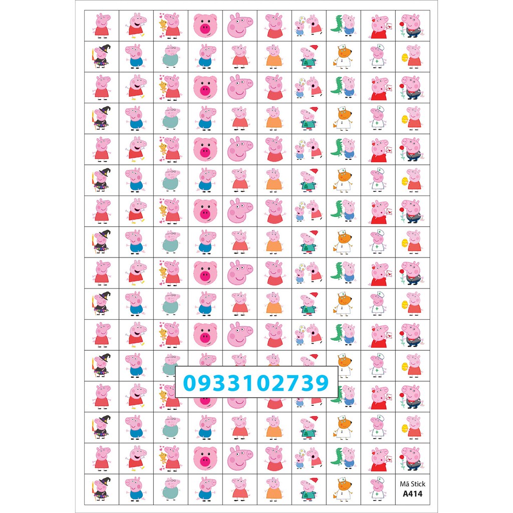 Sticker khen thưởng HEO PEPPA 7k/ tờ A4 - 159 Stick - SP14