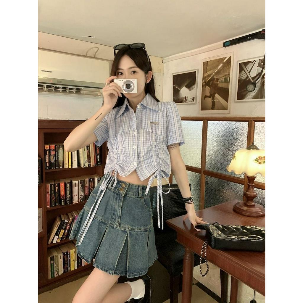 QADCOL Áo Sơ Mi polo Tay Ngắn Kẻ Sọc Xanh Dương Cao Cấp Thời Trang Mùa Hè Dành Cho Nữ