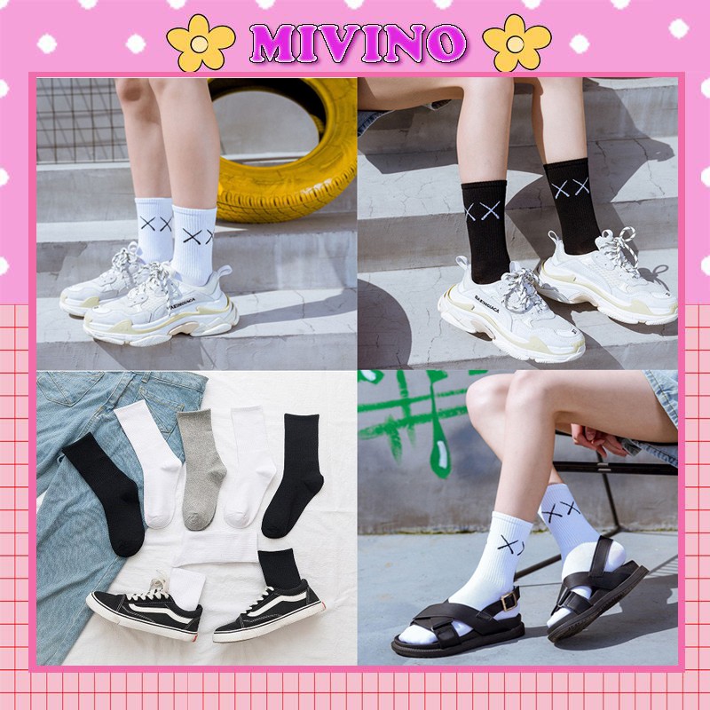Tất trơn Mivino vớ cổ cao nam nữ in hình XX cá tính TN41