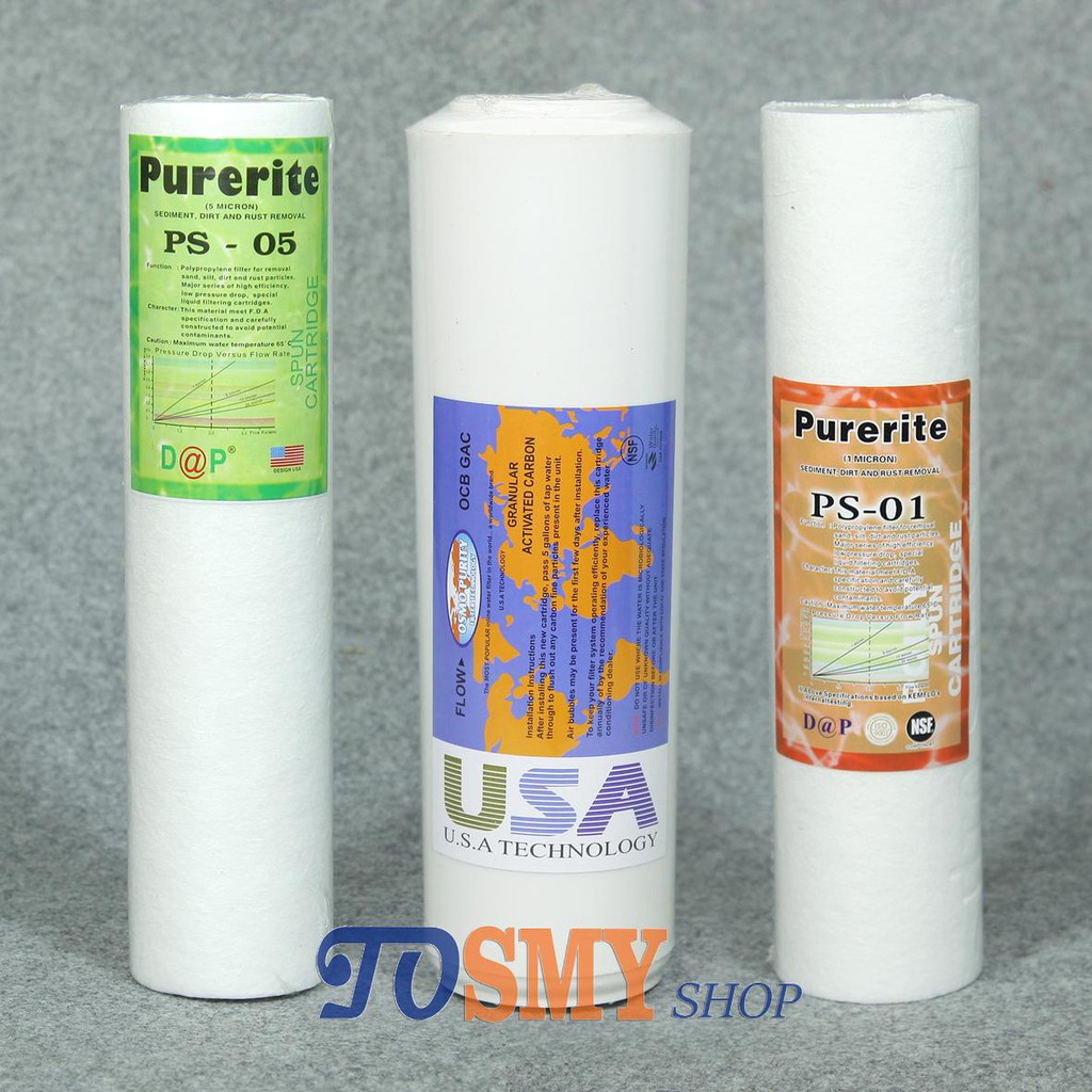 Bộ 3 lõi lọc nước thông dụng 1,2,3 (PP 5mic + OCB + PP 1mic) 10 inch dùng cho máy lọc nước | BigBuy360 - bigbuy360.vn