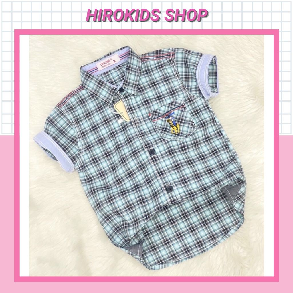 Áo sơ mi tay ngắn họa tiết sọc caro cho bé trai (8-24kg) - Hirokids