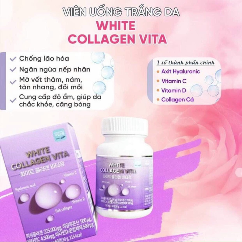 VIÊN UỐNG TRẮNG DA COLLAGEN WHITE VITA- trắng da, mờ nám, tàn nhang. 3 lọ/1 liệu trình