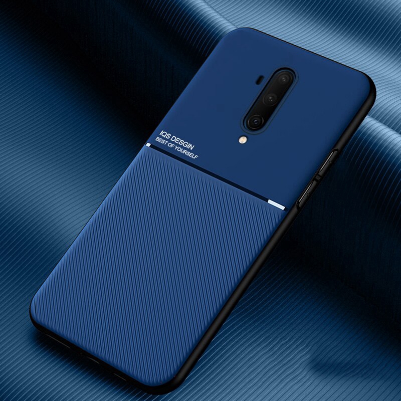 Ốp điện thoại kết cấu da silicon chống sốc có tấm kim loại nam châm đựng thẻ Oneplus 7T 7 8 Pro