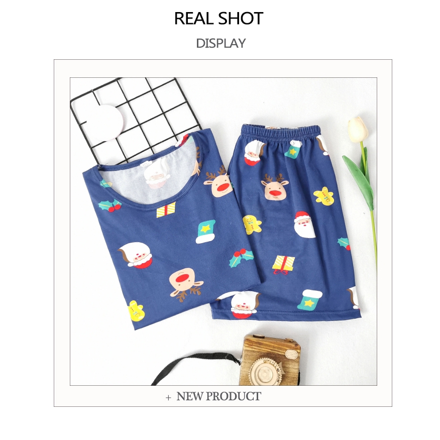 xiaohan korea short sleeve sleepwear sleeping wear female loose cute round neck summer nightwear set women pajama | BigBuy360 - bigbuy360.vn