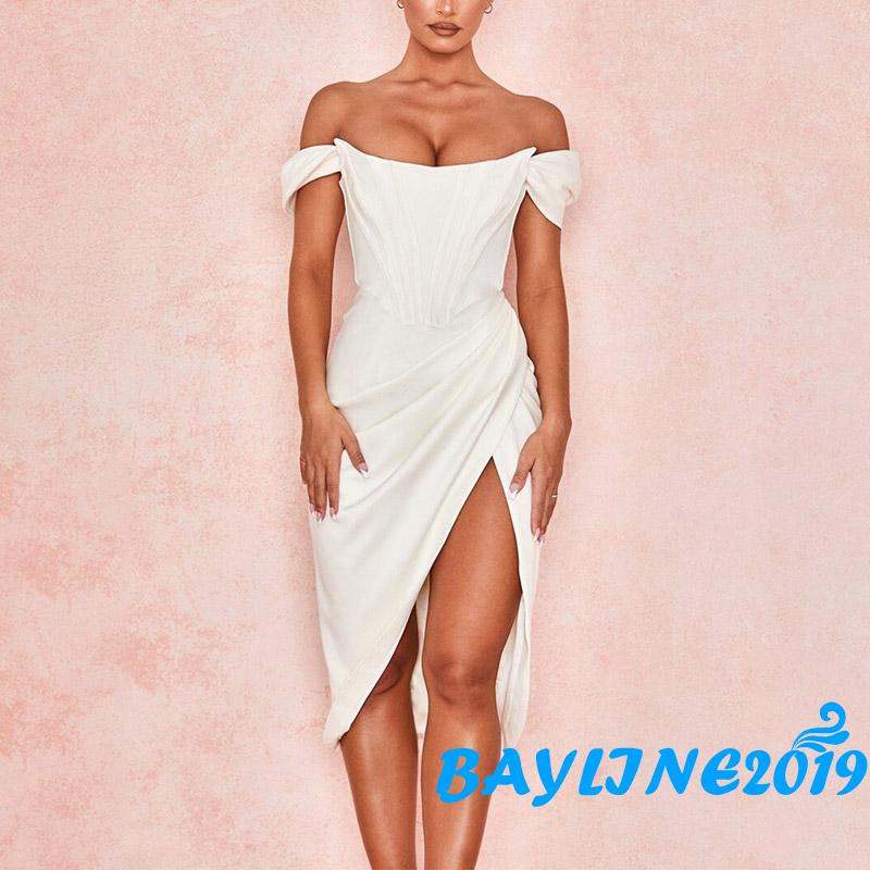 Đầm midi không tay hở vai xẻ tà nhiều màu sắc thời trang tùy chọn cho nữ