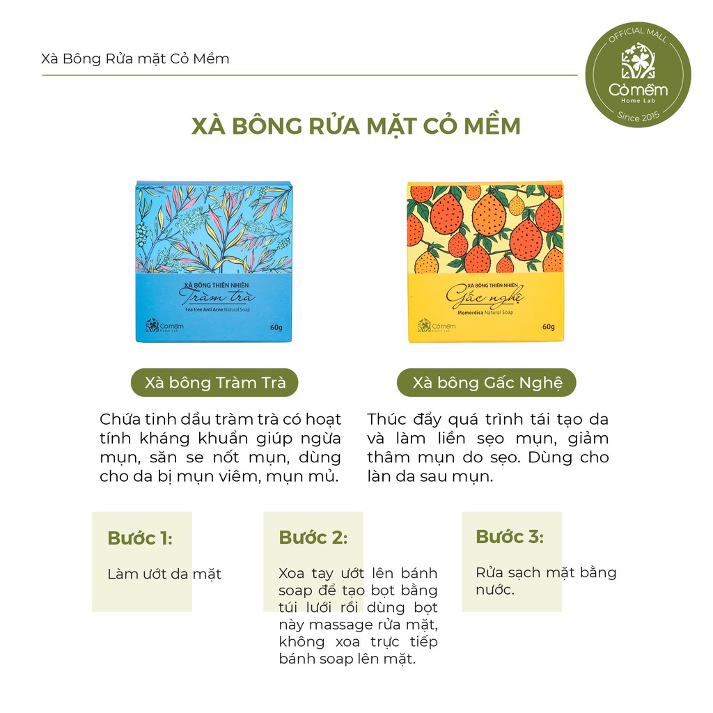 Xà Bông Rửa Mặt Rửa Mặt Thiên Nhiên An Toàn Cho Da Giảm Thâm Mụn Cỏ Mềm 90g