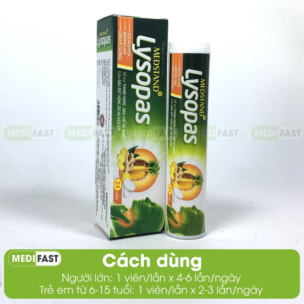 Viên ngậm giảm ho Lysopas - Tuýp 24 viên - Giảm Nhanh Cơn Ho Và Các Vấn Đề Hô Hấp từ gừng, bạc hà, dứa