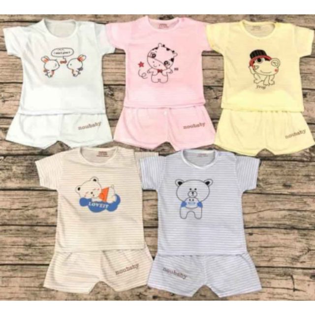 Set 5 bộ cotton kẻ noubaby cho bé