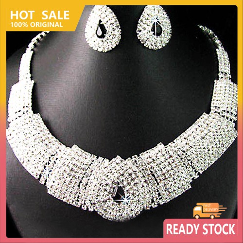 Bộ Dây Chuyền + Khuyên Tai Đính Đá Nhân Tạo Thời Trang Dành Cho Nữ